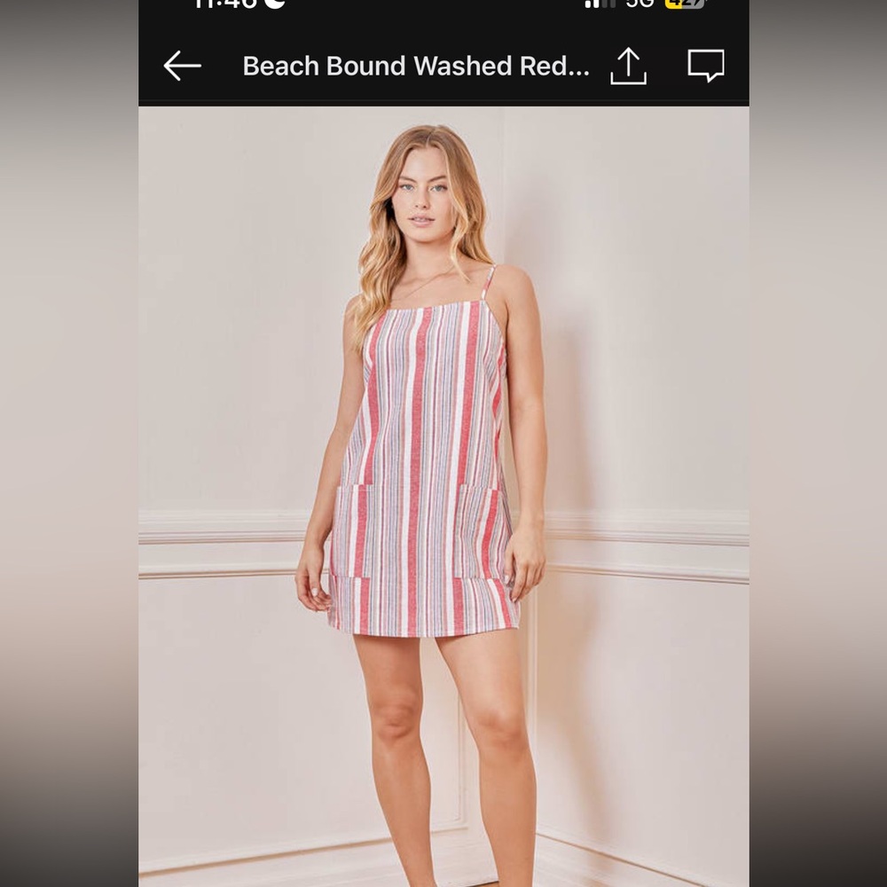 Beach Bound Washed Red Multi Striped Mini Shift Dress